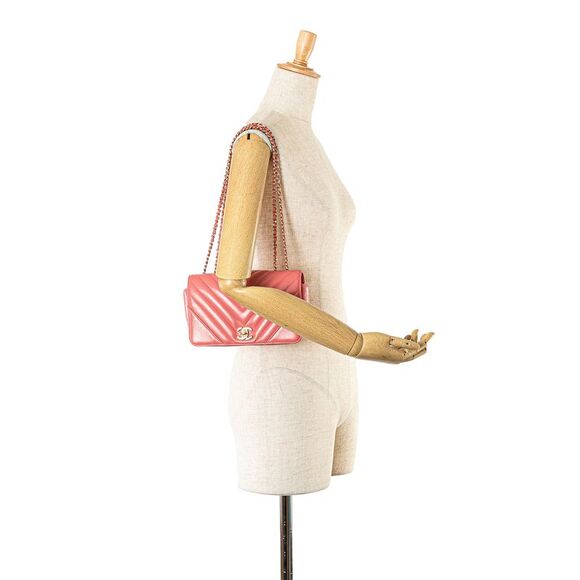 Pre Loved Chanel Mini Chevron Calfskin Statement Flap Women Pink Crossbody Bags - Picture 6 of 6